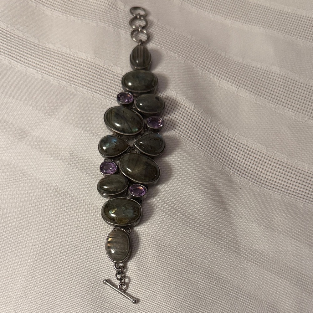 Laborite and purple crystal 925 bracelet
